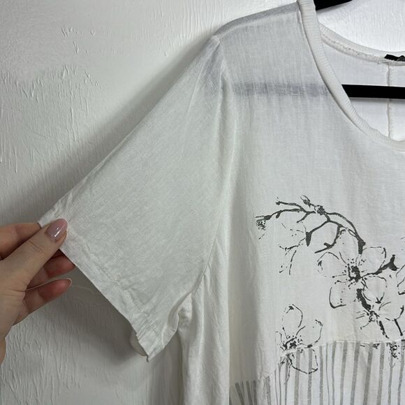 Kaktus Short Sleeve Linen Cotton Blend Floral Print Blouse Top Size M - Picture 2 of 7